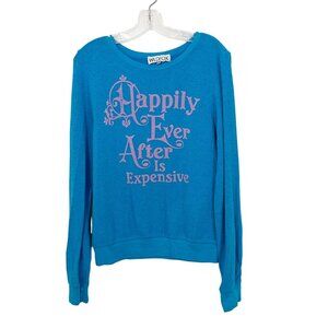 Wildfox Happily Ever After Is Expensive Blue Long Sleeve Jumper - Size Small